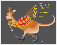 Nose art of kangaroo playing bagpipes