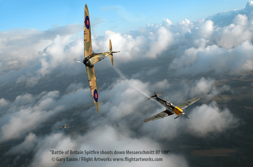 Berry-shoots-down-Boche-Gary-Eason-sm RAF Spitfire shooting down Luftwaffe Me 109