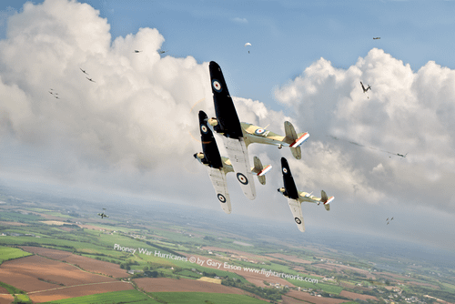 Phoney-War-Hurricanes Flight of three RAF Hurricanes in flight