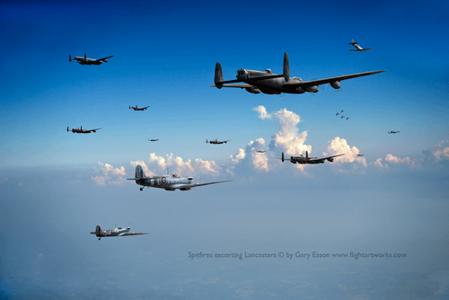 Spits and Lancs FB Spitfires escorting Lancasters