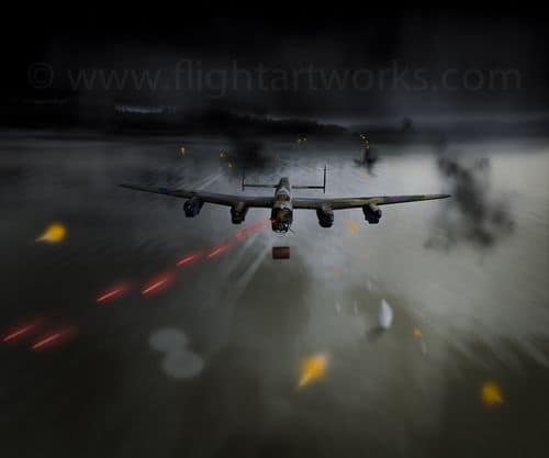 RAF Lancaster front view attacking dam