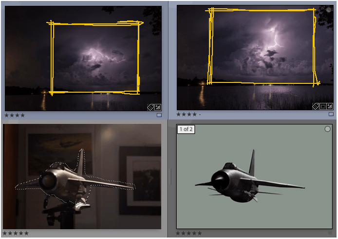 Contact sheet images of lightning and Lightning jet model photos