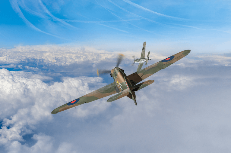 RAF Hurricane attacking Me 109