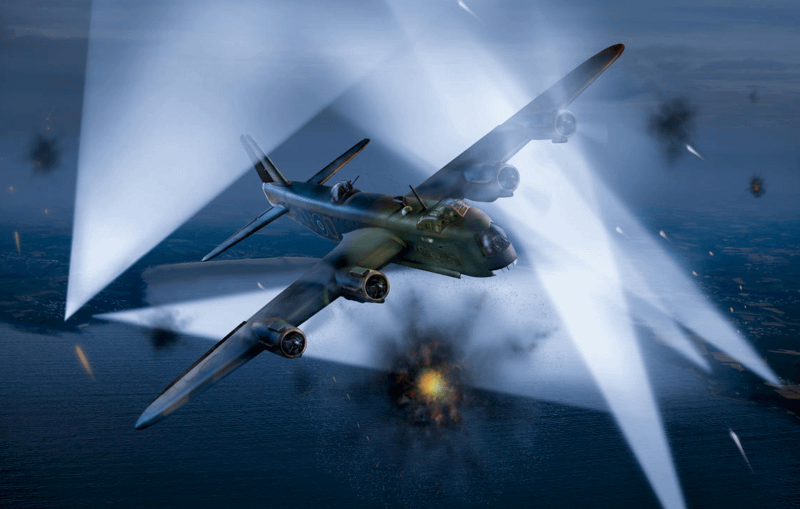 Short Stirling LK386 caught by searchlights